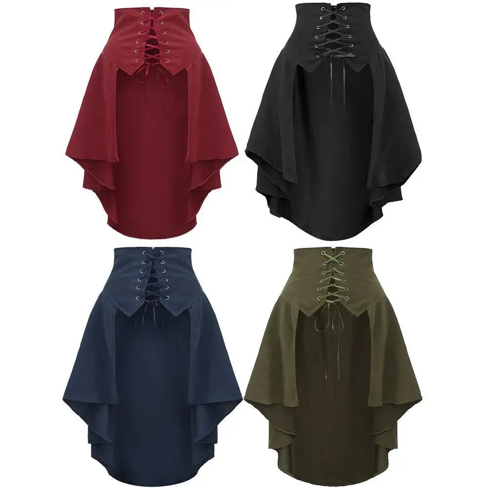 Pleated Skirt Women - Damski punkowy frak, renesansowy kostium pirata,