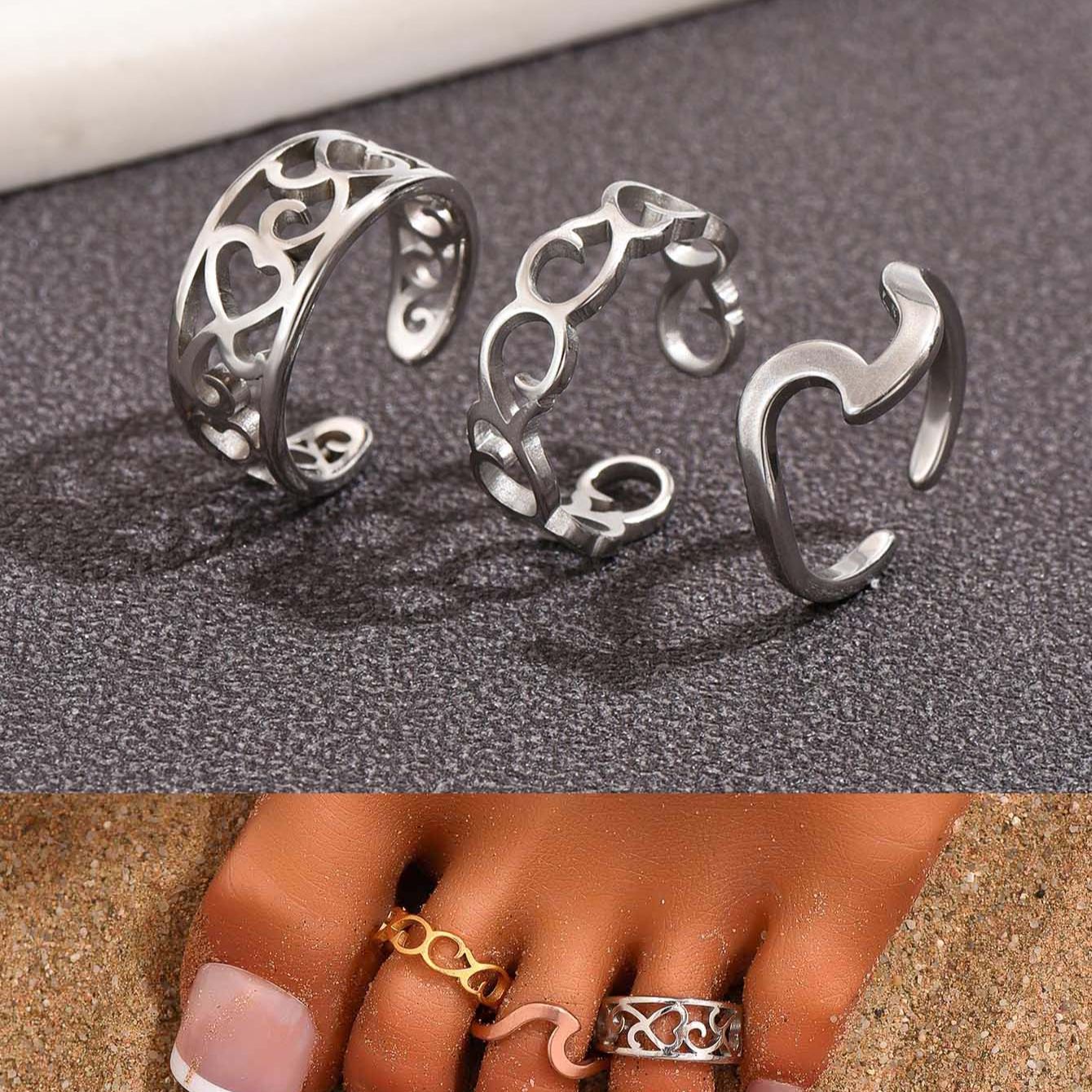 Women'S Fashion Rings Gold - 3PC Wypełnione pierścienie na palce dla