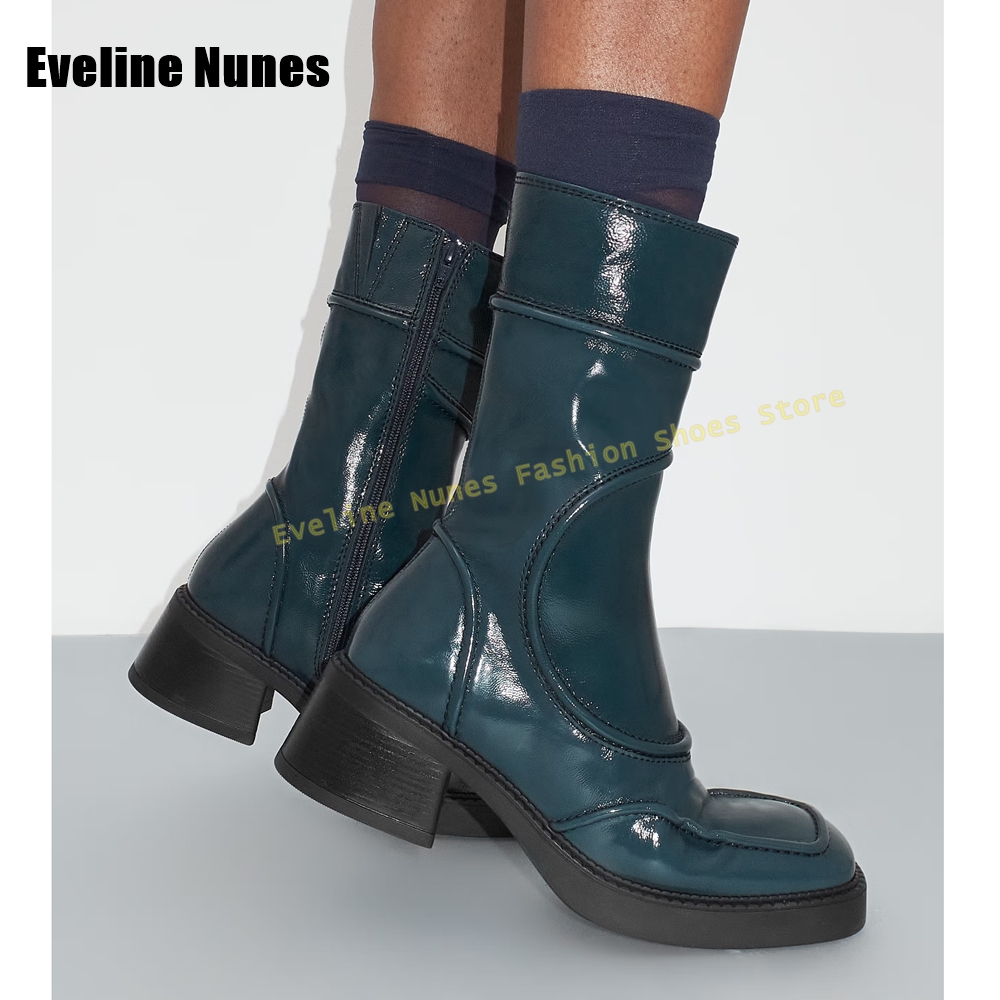 Women'S Fashion Spring 2025 - Ciemnoniebieskie botki damskie z kwadratowym noskiem,