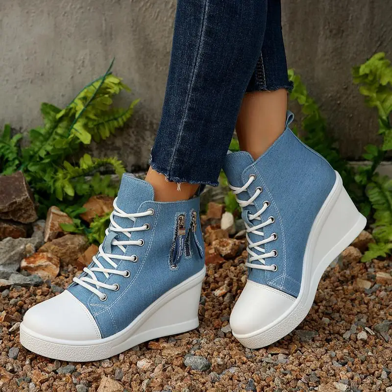 Women'S Fashion Spring 2025 - Modne Damskie Niebieskie Jeansowe Płócienne Buty