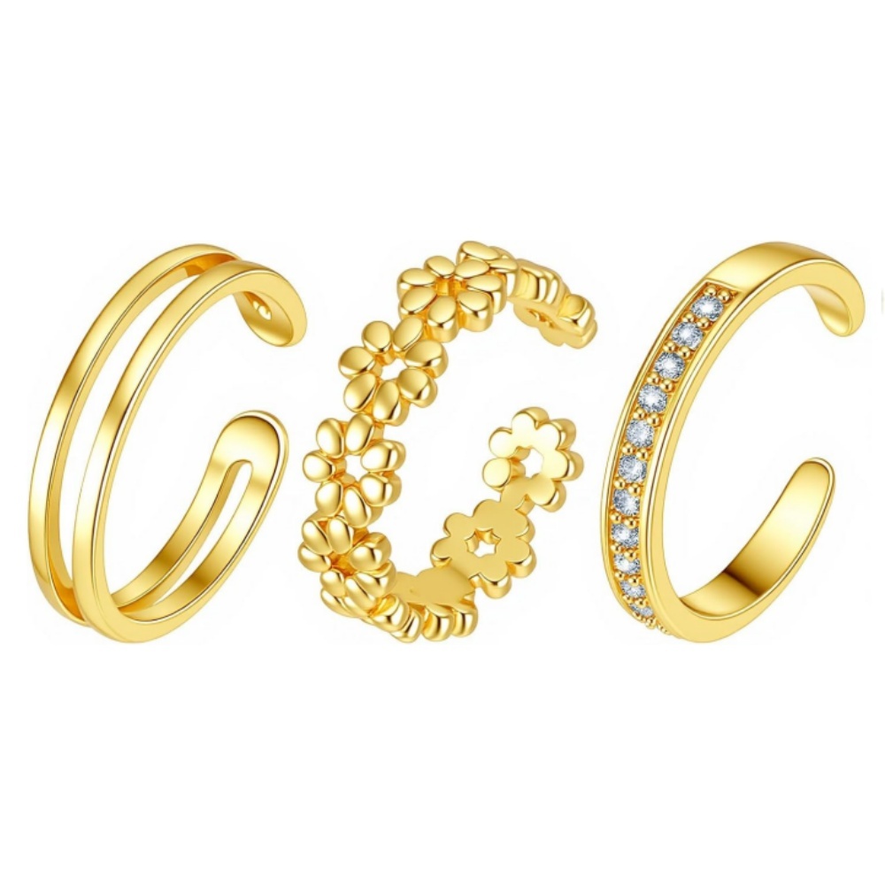 Zestaw 3 złotych, otwartych, r – Women'S Fashion Rings Gold recenzja i cena