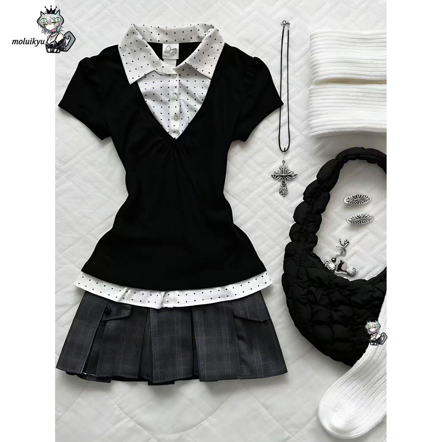 Dwuczęściowy zestaw w stylu Y2 – Pleated Skirt Women recenzja i cena